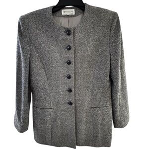 Antigoni Wool Made in France Women's Classic Black/White Tweed Blazer w/pockets